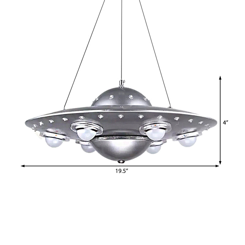 Metal UFO Pendant Light Six Lights Creative Suspension Light in Silver for Boys Bedroom