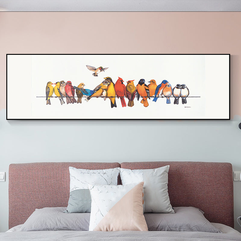 Singing Birds Painting Kids Style Canvas Wall Art Decor in Light Color for Bathroom