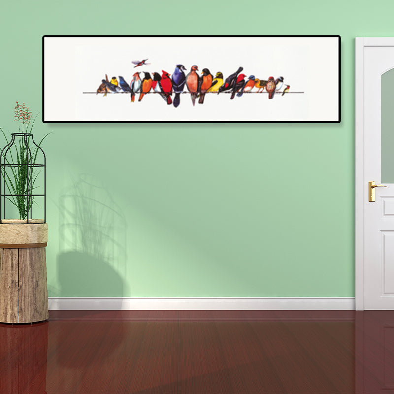 Singing Birds Painting Kids Style Canvas Wall Art Decor in Light Color for Bathroom