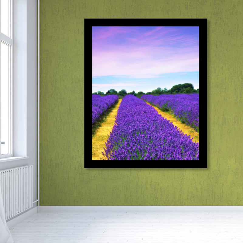 Toile murale imprimée de paysage de champ de lavande, décoration murale de couleur foncée pour chambre