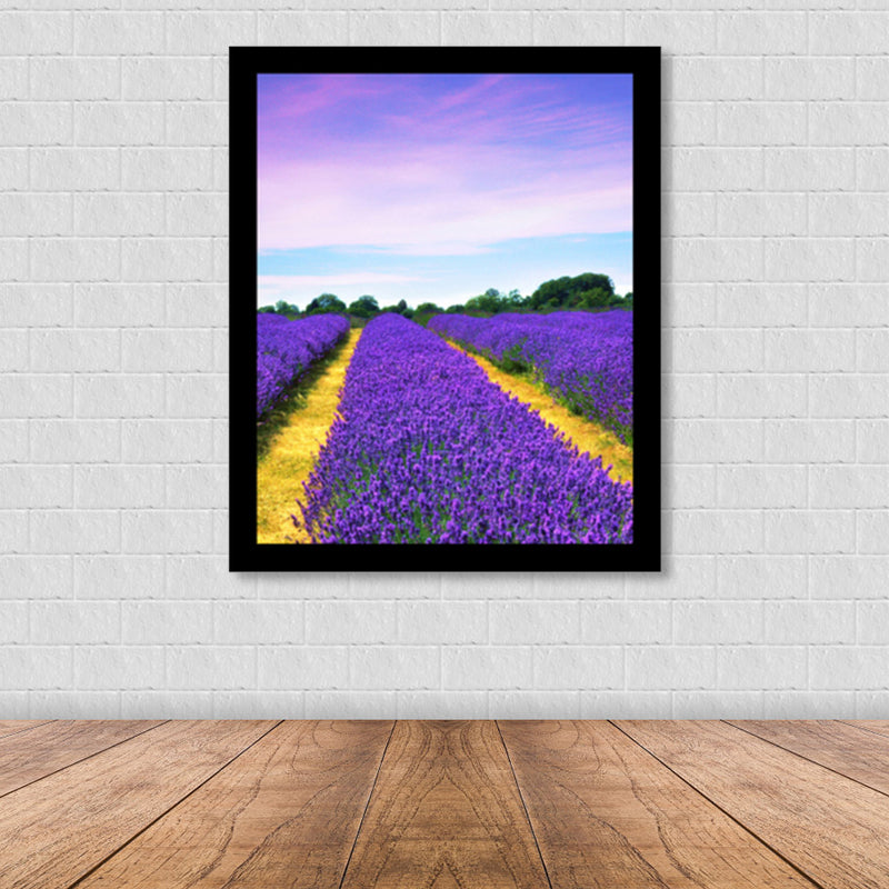 Toile murale imprimée de paysage de champ de lavande, décoration murale de couleur foncée pour chambre