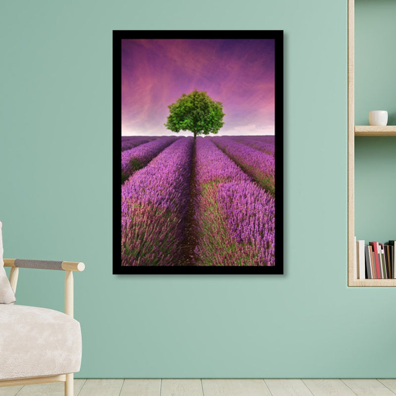 Toile murale imprimée de paysage de champ de lavande, décoration murale de couleur foncée pour chambre
