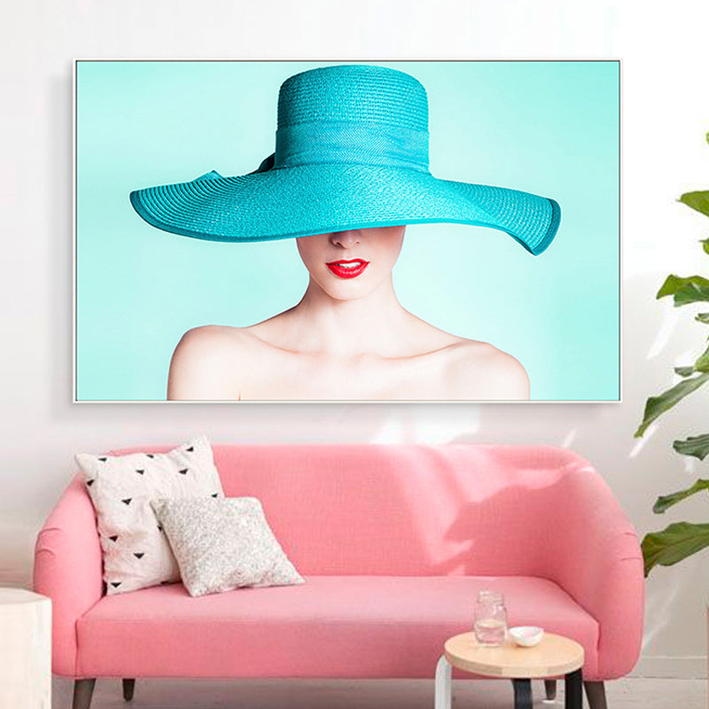 Pastel Color Photo Girl Canvas Print Fashion Glam Textured Wall Decor for Guest Room