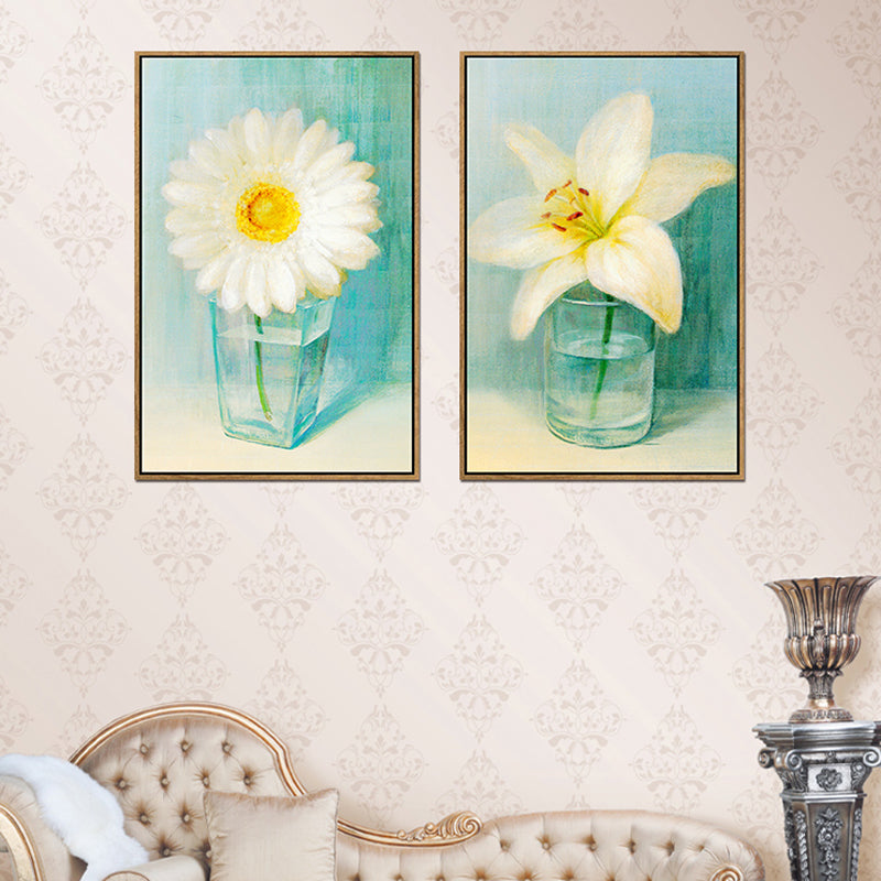 Light Color Floral Design Canvas Textured Wall Art Print for Living Room, Multiple Size