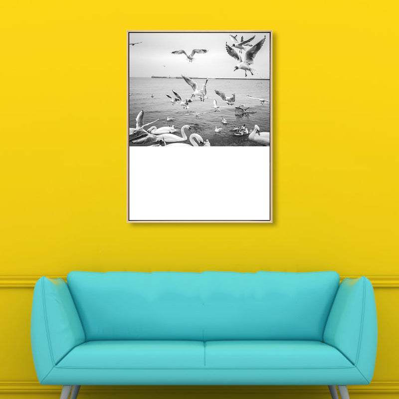 Photo Waterfowl Flocks Wall Art Textured Tropical Living Room Canvas Print in Grey