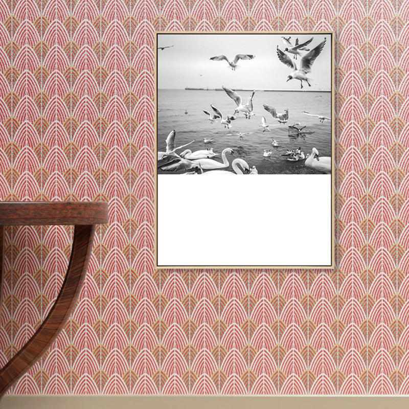Photo Waterfowl Flocks Wall Art Textured Tropical Living Room Canvas Print in Grey