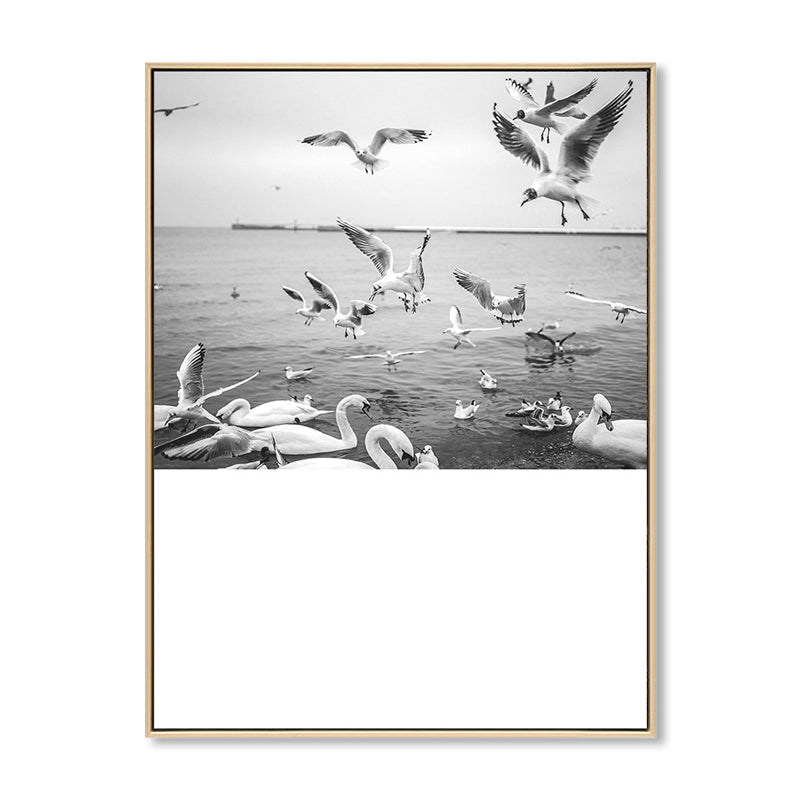 Photo Waterfowl Flocks Wall Art Textured Tropical Living Room Canvas Print in Grey