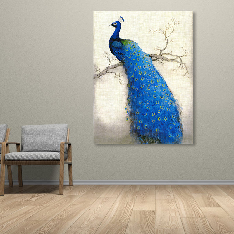 Modern Peacock Graphic Canvas Soft Color Textured Painting for Bedroom, Multiple Sizes