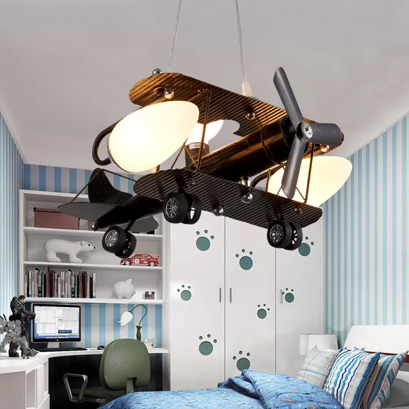 Vintage Propeller Airplane Hanging Light Metal 3 Heads Ceiling Pendant for Study Room Teen