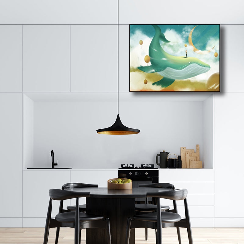 Sea Animal and Ocean Painting Light Color Kids Style Wrapped Canvas for Family Room
