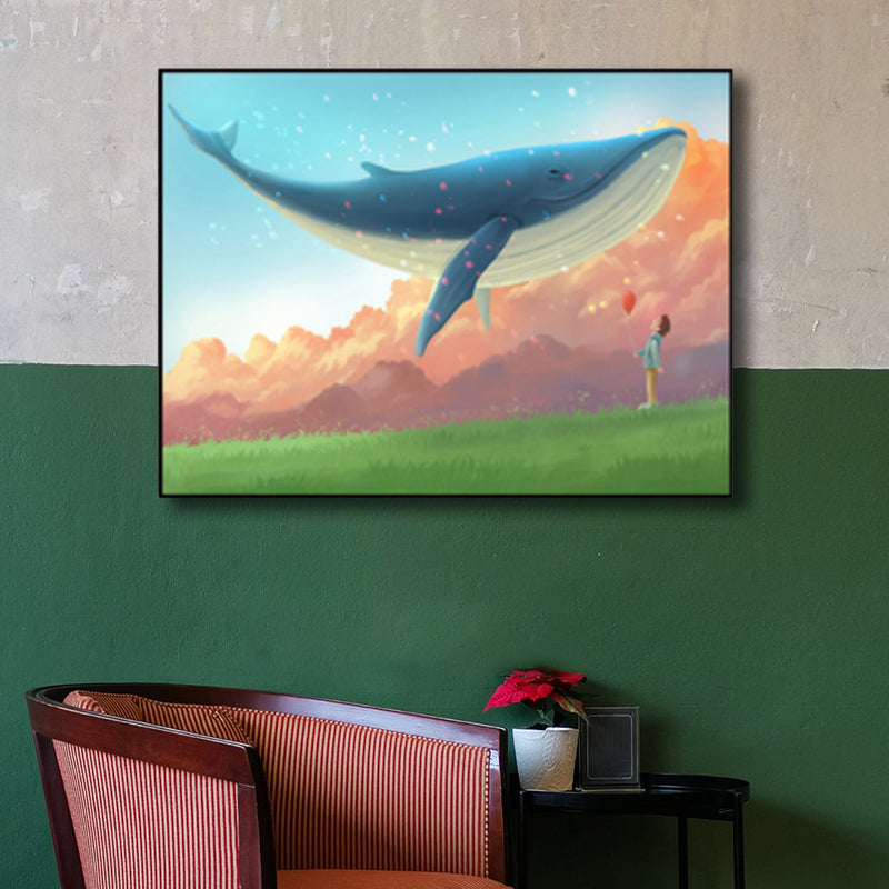 Sea Animal and Ocean Painting Light Color Kids Style Wrapped Canvas for Family Room
