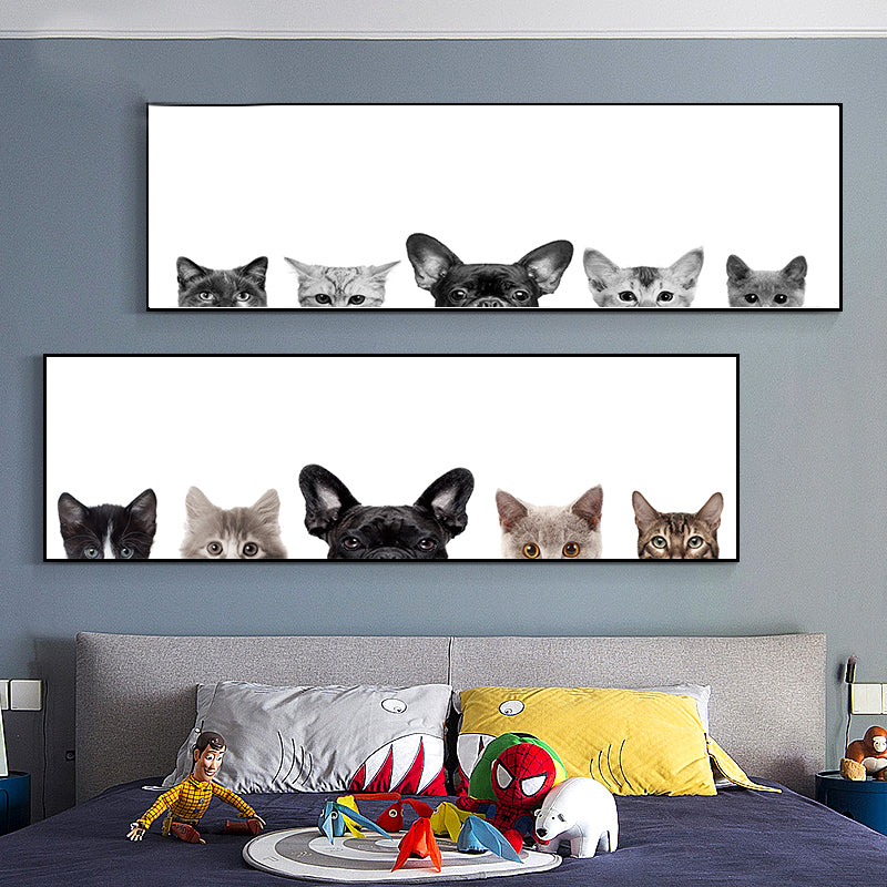 Children's Art Domestic Pets Canvas Print Photo Animal Wall Decor in Pastel Color