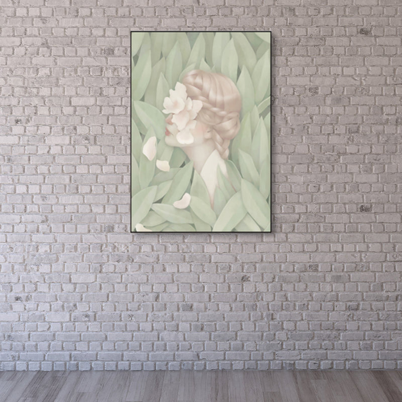 Soft Color Illustrated Maiden Wrapped Canvas Textured Pop Art Living Room Wall Decor