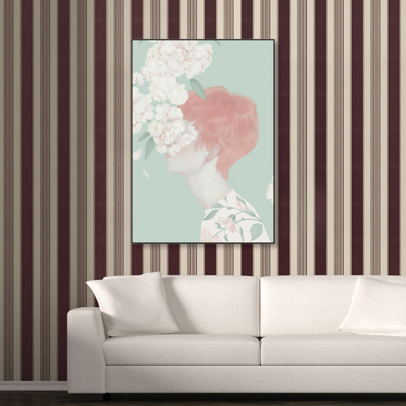 Soft Color Illustrated Maiden Wrapped Canvas Textured Pop Art Living Room Wall Decor