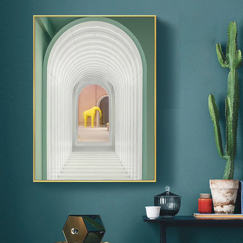 Soft Color Arched Gallery Wall Decor Building Contemporary Textured Canvas for Room
