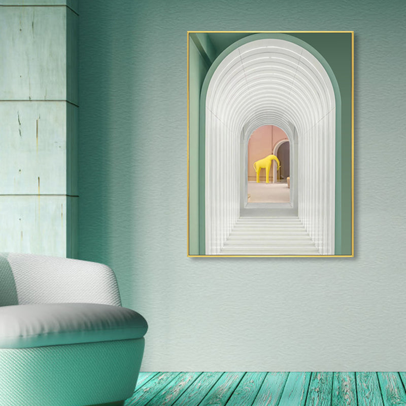Soft Color Arched Gallery Wall Decor Building Contemporary Textured Canvas for Room