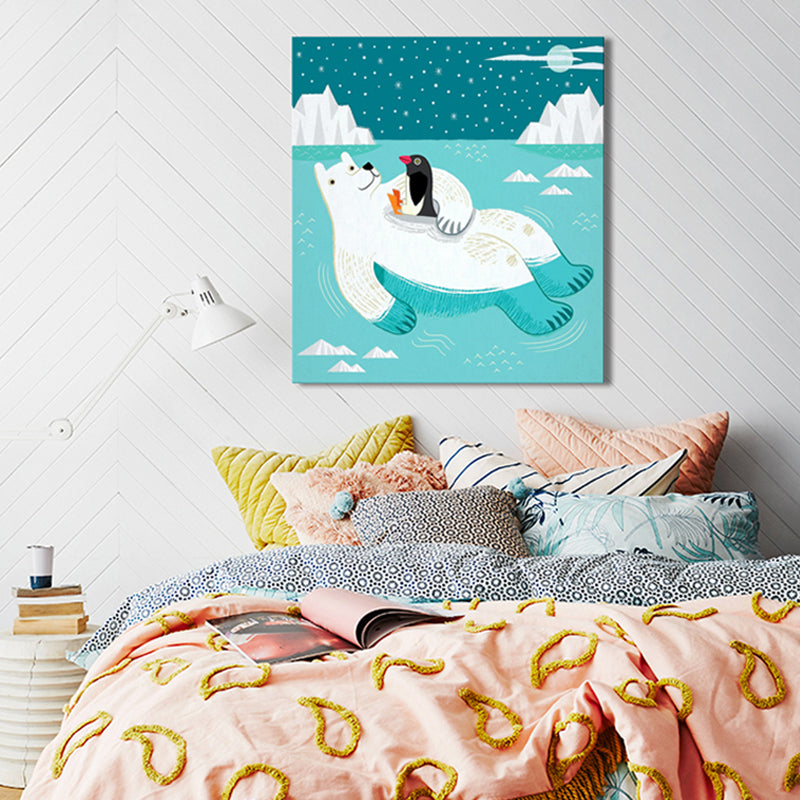 Sea Animals Wrapped Canvas Children's Art Textured Wall Decor in Soft Color for Kids Room