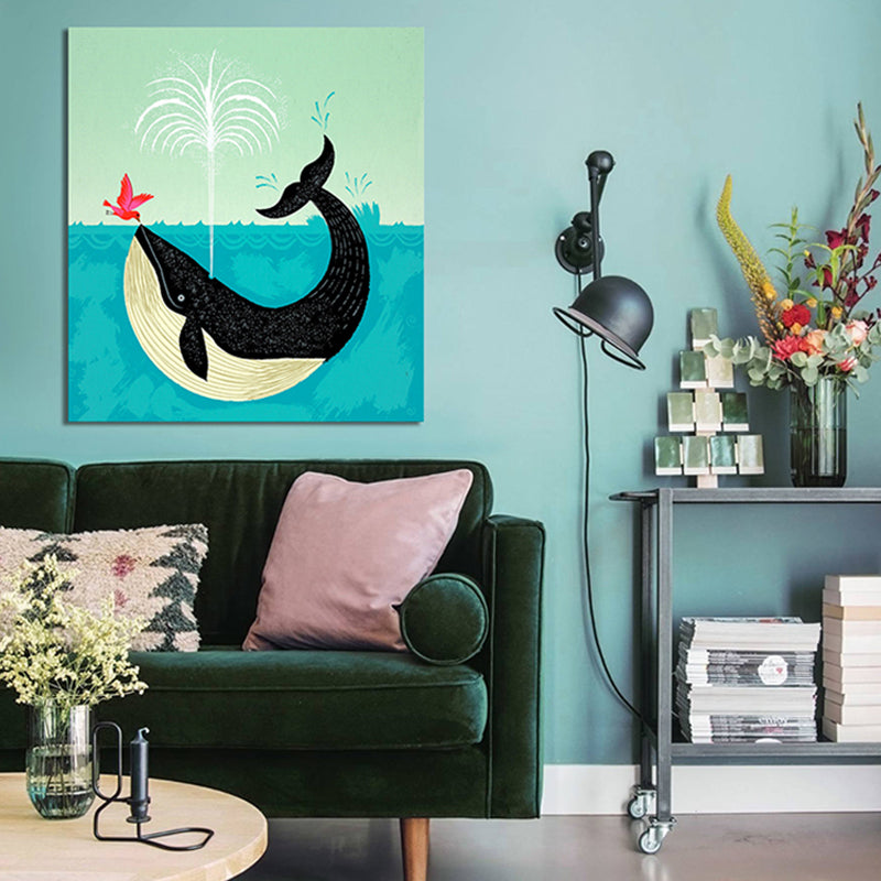 Sea Animals Wrapped Canvas Children's Art Textured Wall Decor in Soft Color for Kids Room