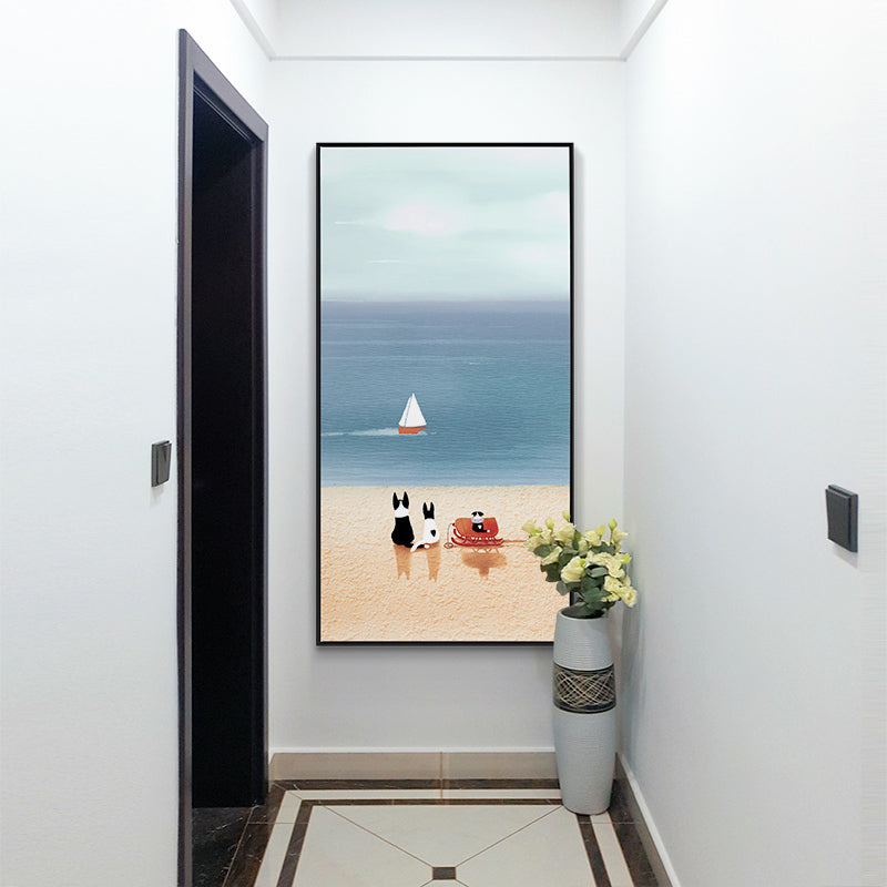 Illustration Pet Canvas Art Kids Style Beautiful Scenery Wall Decor in Pastel Color