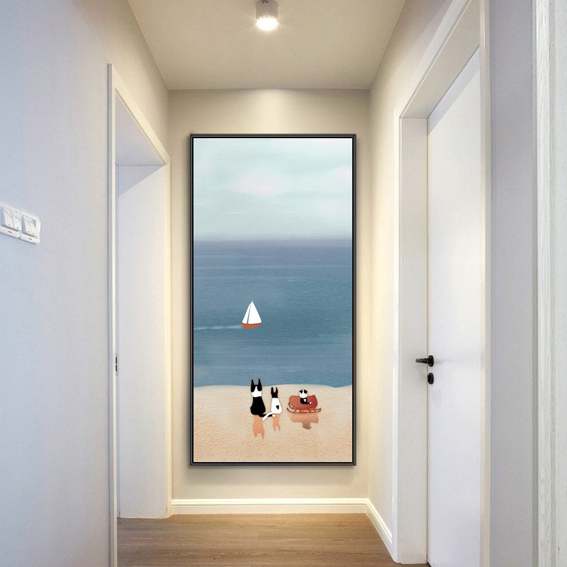 Illustration Pet Canvas Art Kids Style Beautiful Scenery Wall Decor in Pastel Color