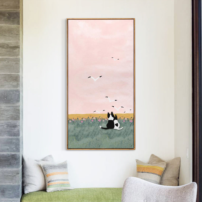 Illustration Pet Canvas Art Kids Style Beautiful Scenery Wall Decor in Pastel Color