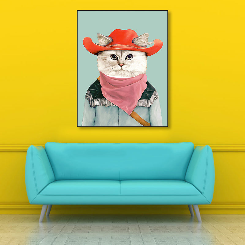 Personified Animal Canvas Children's Art Creature Painting in Light Color for Guest Room