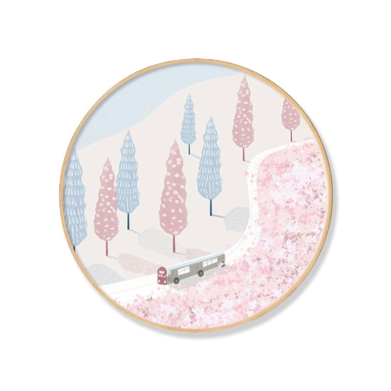 Véhicule en forêt, décoration murale, toile texturée scandinave, couleur douce, pour chambre à coucher
