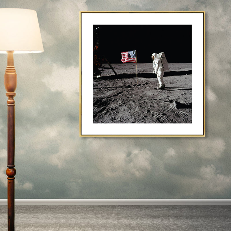Science Fiction Planetary Landing Canvas Kids Textured Wall Art Print in Grey for Bedroom