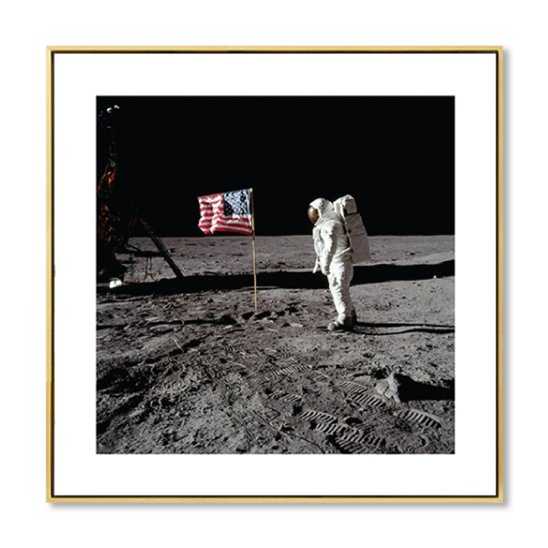 Science Fiction Planetary Landing Canvas Kids Textured Wall Art Print in Grey for Bedroom