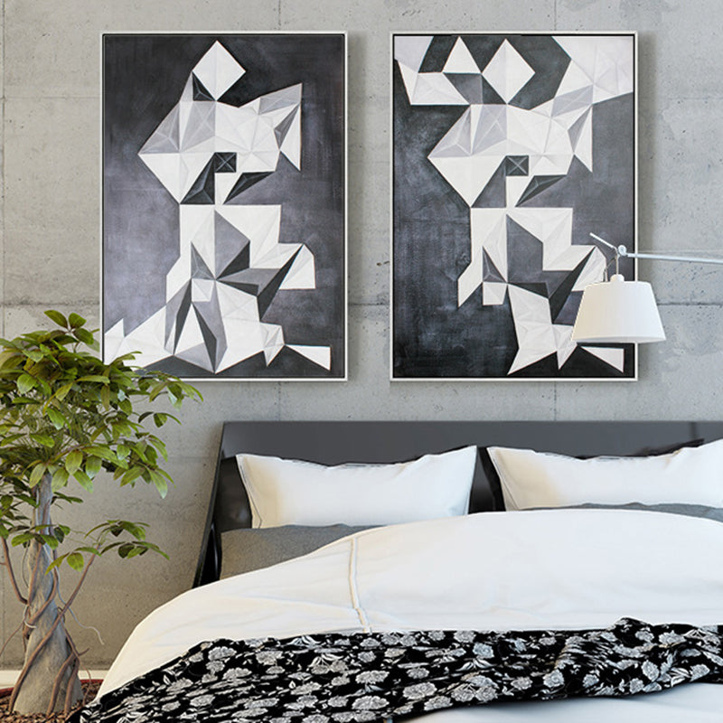 Geometrical Origami Art Print Vintage Canvas Wall Decor in Grey for Girls Bedroom