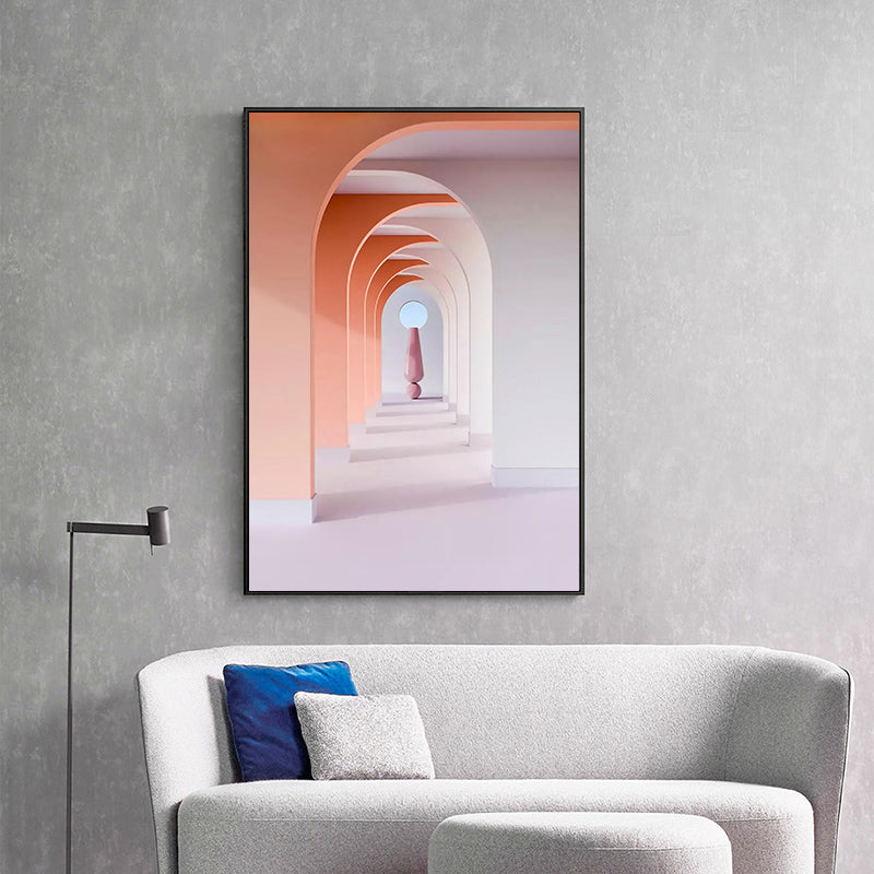 Architecture Hallway Wall Art Decor Modern Textured Canvas Print in Pastel Color