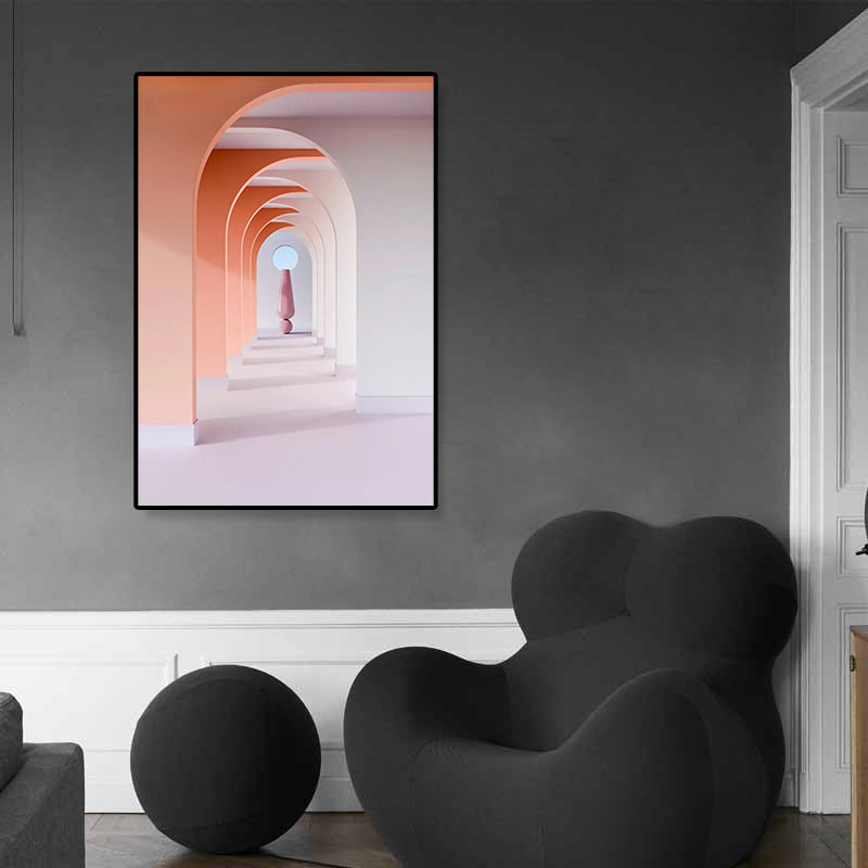 Architecture Hallway Wall Art Decor Modern Textured Canvas Print in Pastel Color
