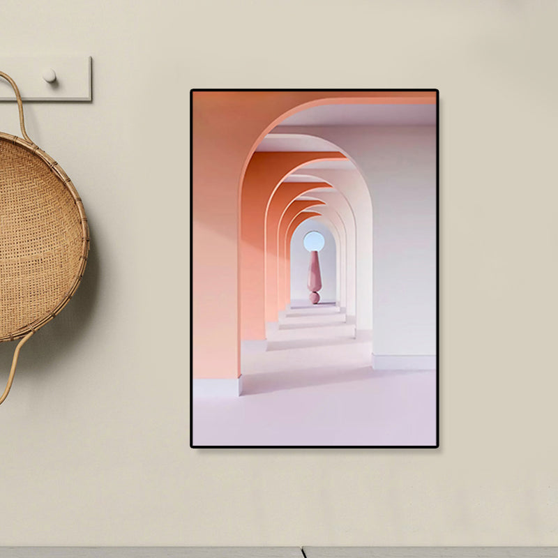 Architecture Hallway Wall Art Decor Modern Textured Canvas Print in Pastel Color