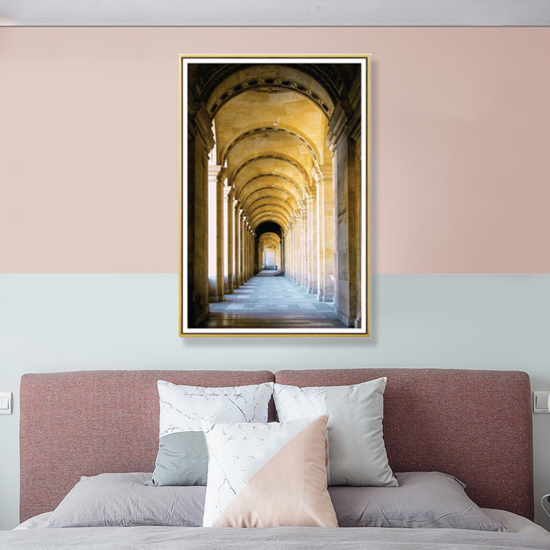 Architecture Hallway Wall Art Decor Modern Textured Canvas Print in Pastel Color