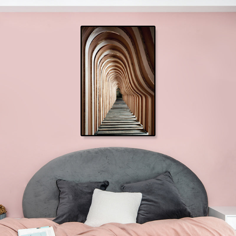 Architecture Hallway Wall Art Decor Modern Textured Canvas Print in Pastel Color