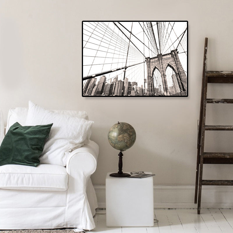 Lichte kleur brug muur decor gebouw moderne getextureerde canvas muur kunst voor speelkamer