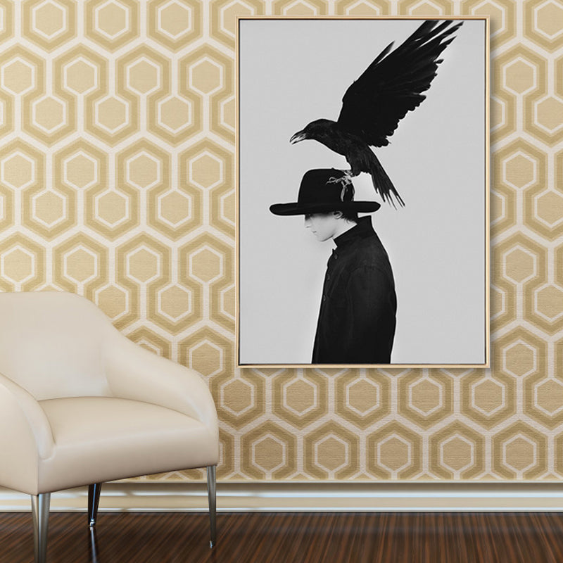 Black Fashion Canvas Art Photograph Crow and Woman Retro Textured Wall Decor for Room