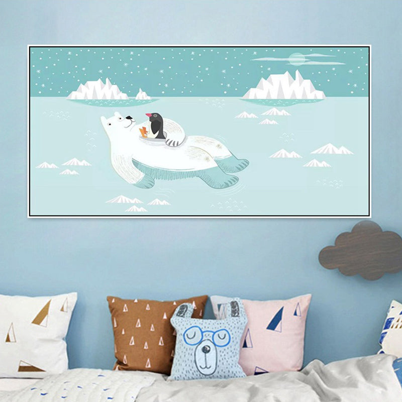 Kids Adventure with Animal Canvas Soft Color Baby Room Wall Art Print, Multiple Sizes