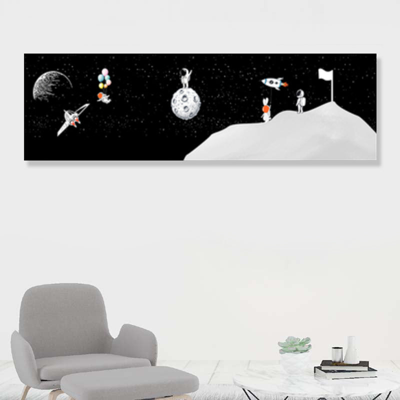 Spaceman and Planet Canvas Art Kids Style Textured Wall Decor in Soft Color for Home