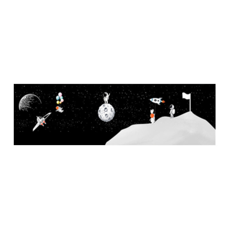 Spaceman and Planet Canvas Art Kids Style Textured Wall Decor in Soft Color for Home