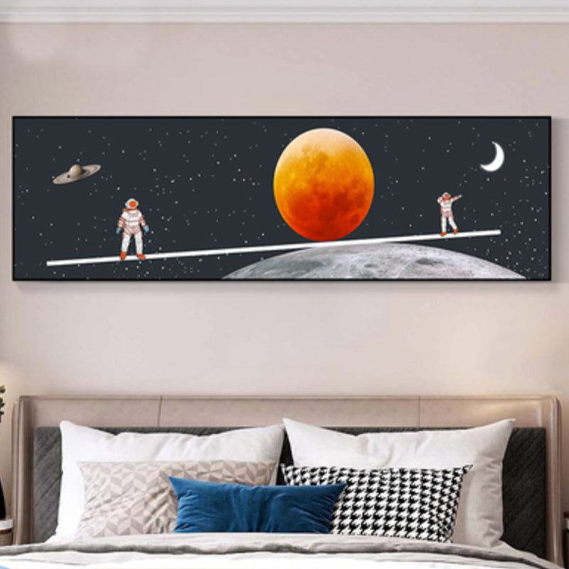 Pastel Color Planets Scene Painting Universe Children's Art Textured Canvas for Sitting Room