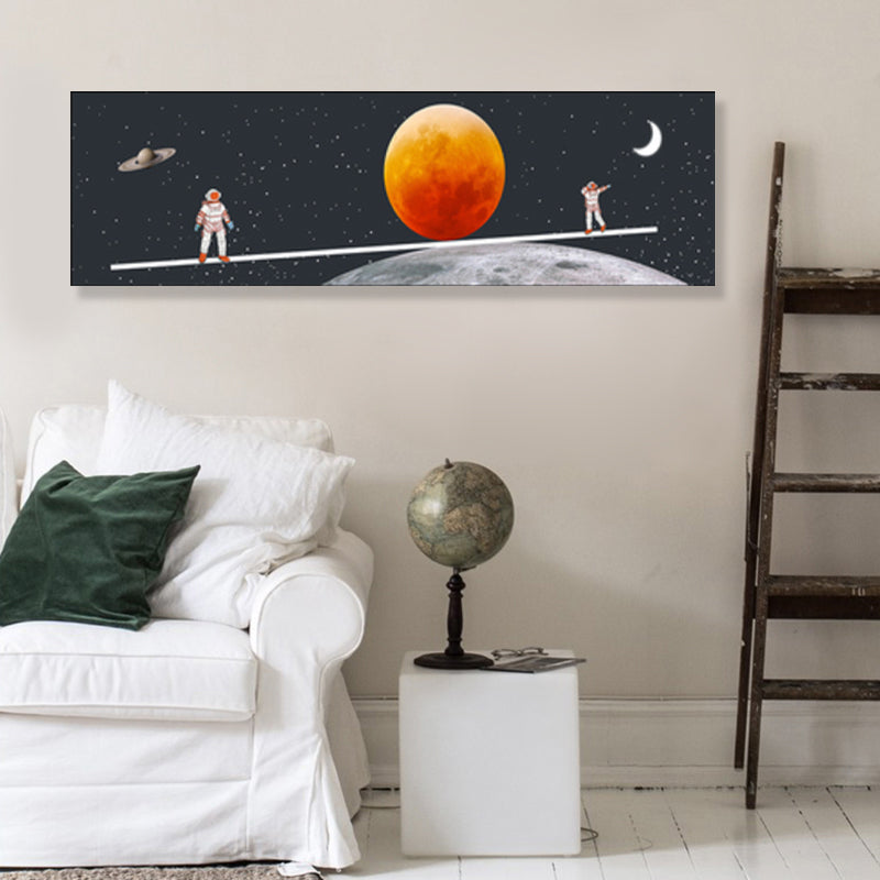 Pastel Color Planets Scene Painting Universe Children's Art Textured Canvas for Sitting Room