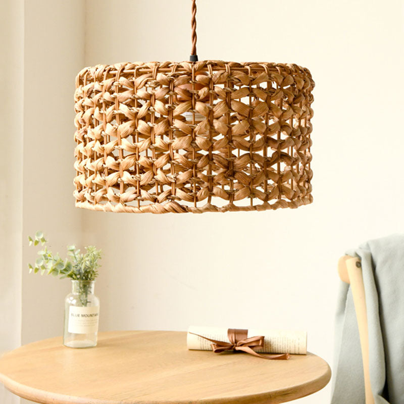 Drum Cottage Hotel Suspension Light Rattan 1 Hell Asian Stylish Anhänger Licht in Beige
