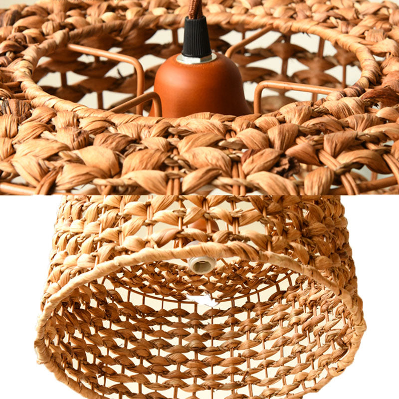 Drum Cottage Hotel Suspension Light Rattan 1 Hell Asian Stylish Anhänger Licht in Beige