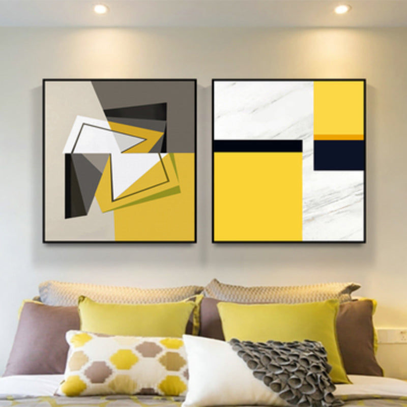 Textured Illustrated Geometry Canvas Art Contemporary Wall Decor for Sitting Room