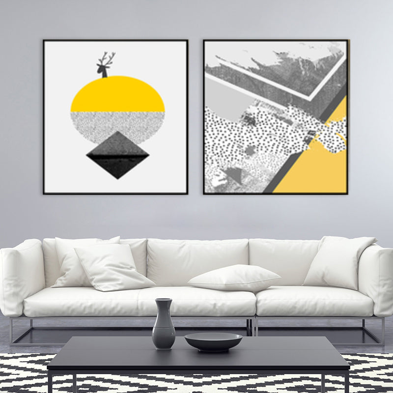 Textured Illustrated Geometry Canvas Art Contemporary Wall Decor for Sitting Room