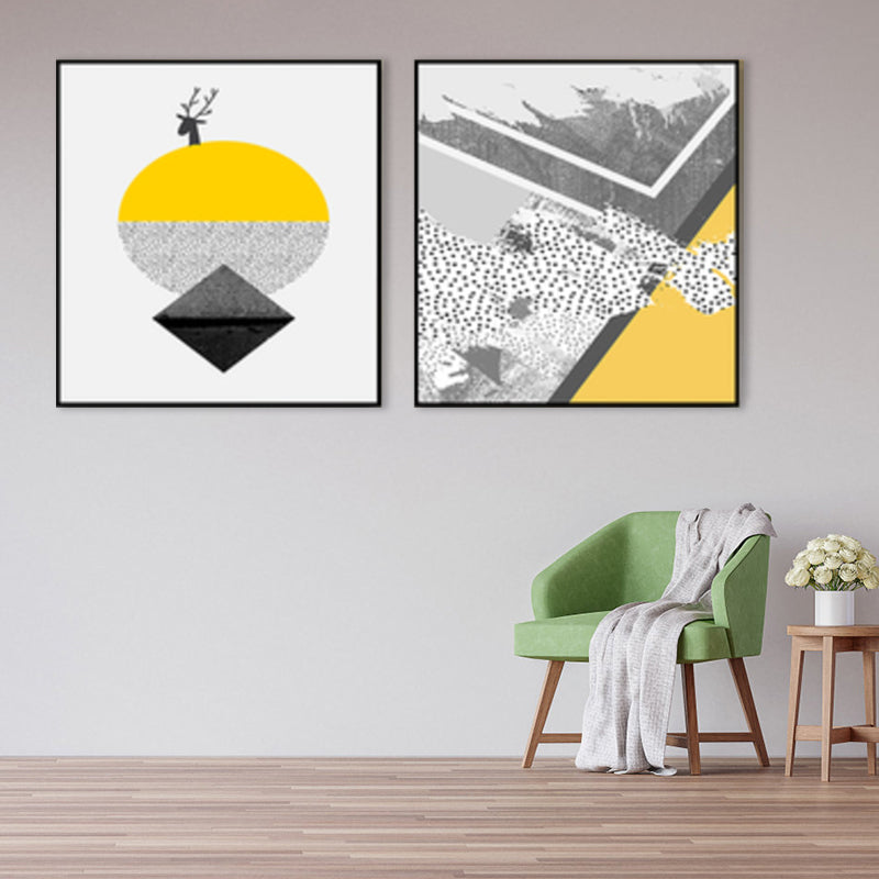 Textured Illustrated Geometry Canvas Art Contemporary Wall Decor for Sitting Room