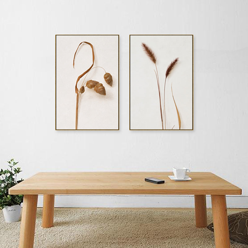 Rustic Style Botanical Canvas Art Light Color Textured Wall Decor for Dining Room