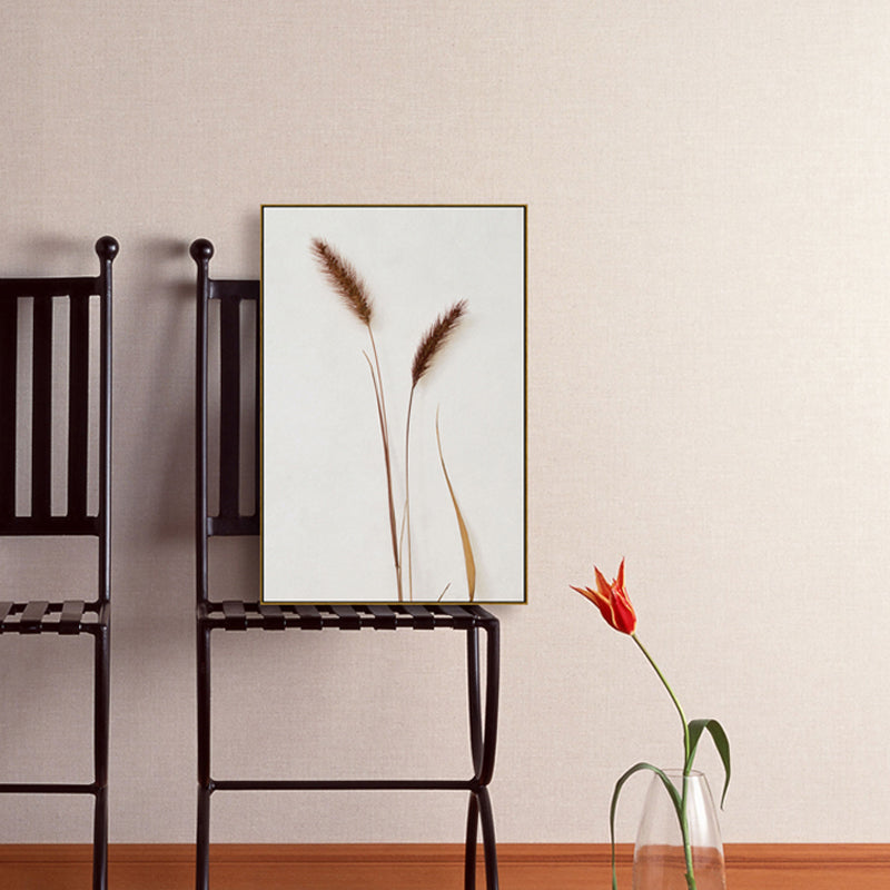 Rustic Style Botanical Canvas Art Light Color Textured Wall Decor for Dining Room