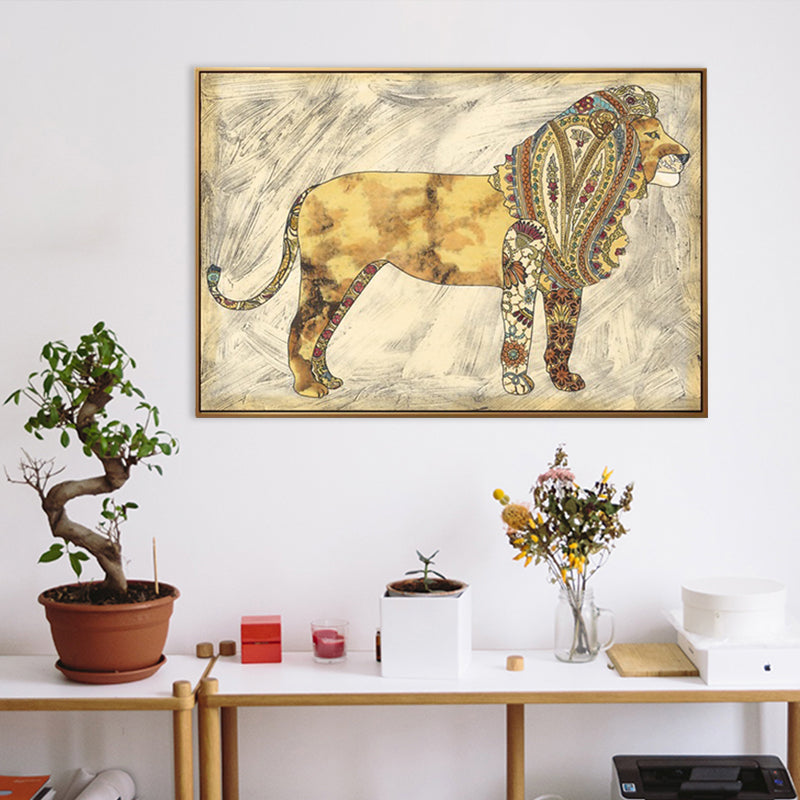 Asian Drawing Animal Art Print Canvas Textured Light Color Wall Decor for Living Room